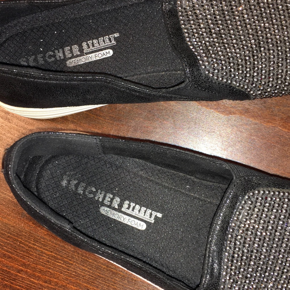 Skechers Black and Silver Embellished Slip-On Sneakers lowest price - Picture 2 of 5